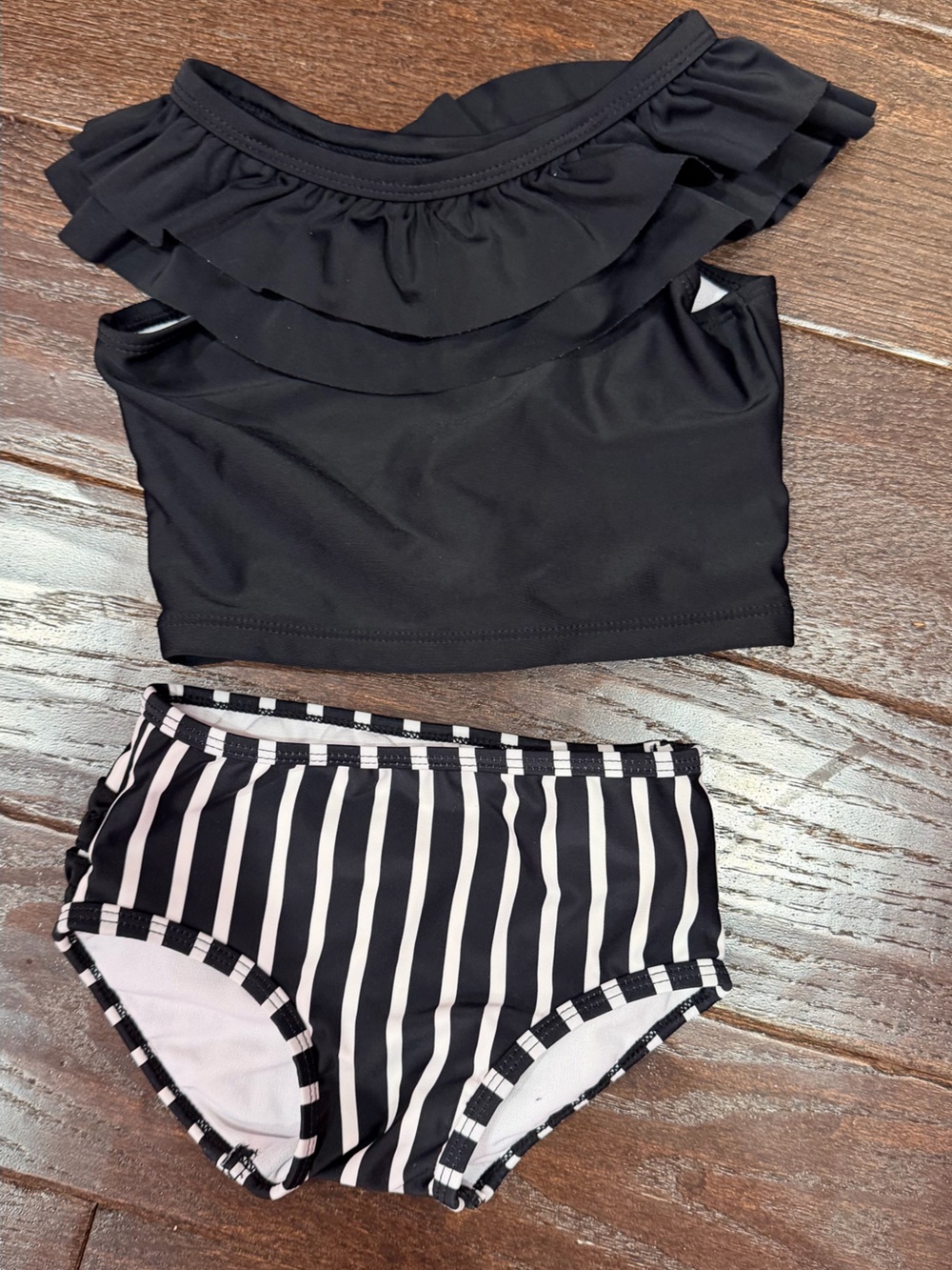 Ruffle Butts Black Ruffle Tankini with Black & White Striped Bottoms